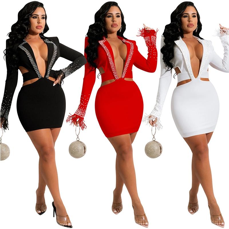 Casual Dresses Sexy Rhinestone V Neck Mini Dress Party Club Wear For Women Sparkly Black Long Sleeve Feather Hollow Out Package Hip BodyconC
Casual Dresses Sexy Rhinestone V Neck Mini Dress Party Club Wear For Women Sparkly Black Long Sleeve Feather Hollow Out Package Hip BodyconC