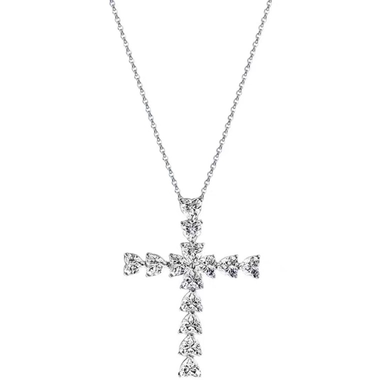 Choucong Brand New Cross Pendant Lxuury Jewelry 925 Sterling Silver Heart Shape White Topaz CZ Diamond Gemstones Party Promise Women Clavicle Necklace