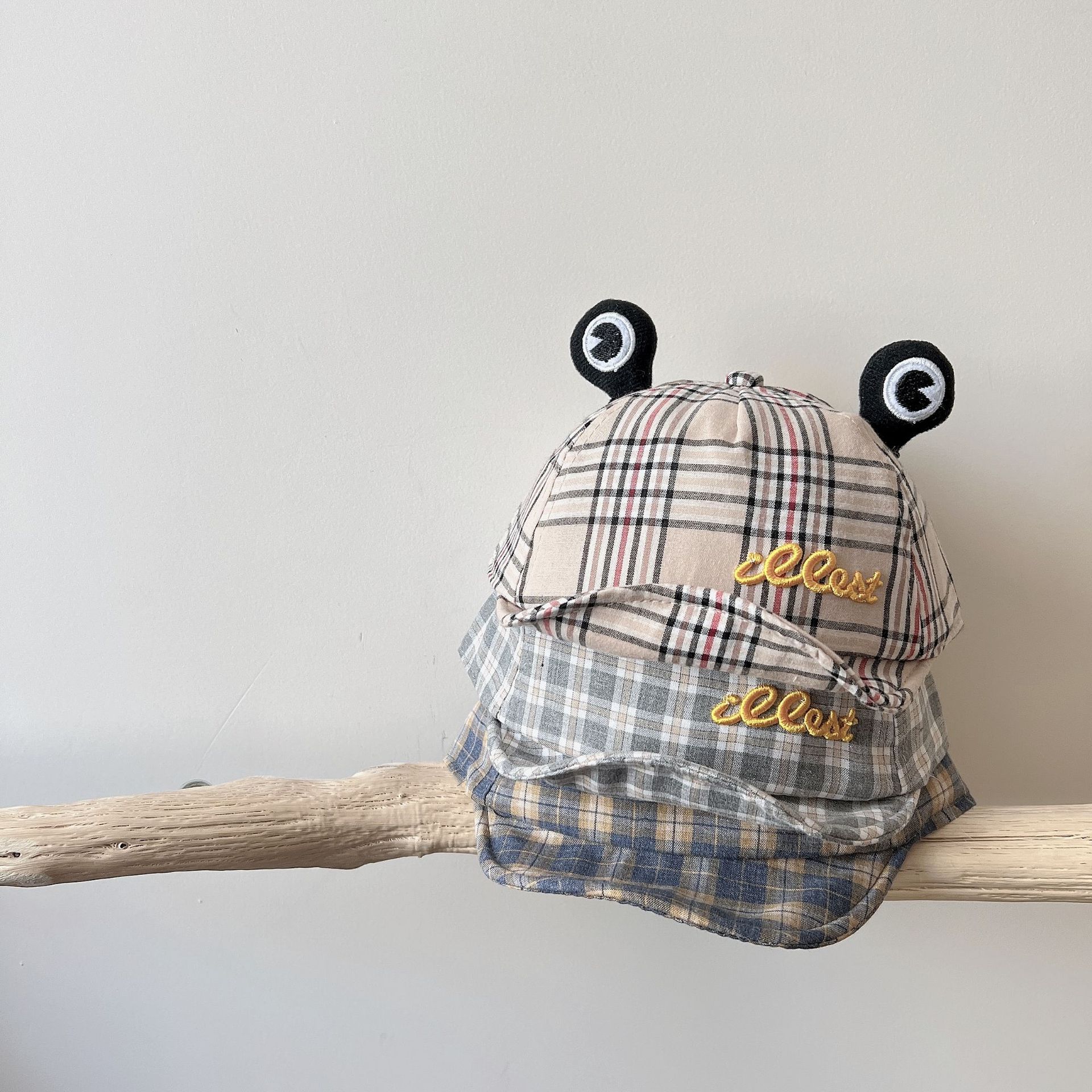 Fashion Baby Hat Cute Ear Plaid with Embroidered Baseball Caps Summer Children Boy Girl Sun Hats Visor Newborn Caps 6-24 Months