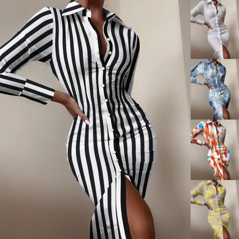 Casual Dresses Sexy Shirt Dress Stripe Print Single-breasted Elegant Slim Waist Tied Lapel For Party, Black
Casual Dresses Sexy Shirt Dress Stripe Print Single-breasted Elegant Slim Waist Tied Lapel For Party, Black