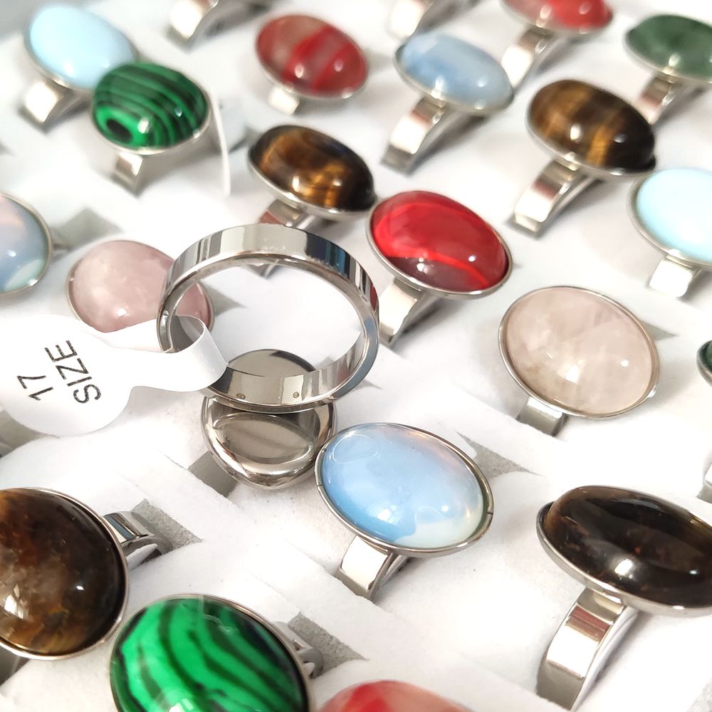 Wholesale 30pcs/lot Colorful Stone Ring For Women Vintage Mix Stone Stainless Steel Party Rings Female Charm Beautiful Rings New Jewelry