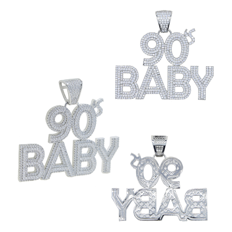 Iced Out Bling Hip Hop CZ Letters 90S BABY Pendant Necklace Gold Silver Color Zircon 90 Charm Necklace Men's Women Jewelry