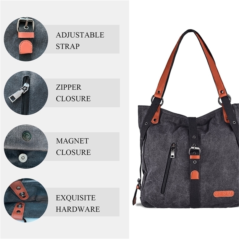 School Bags WILSLAT Backpack Purse for Women Canvas Tote Bag Multi Function Shou 220823