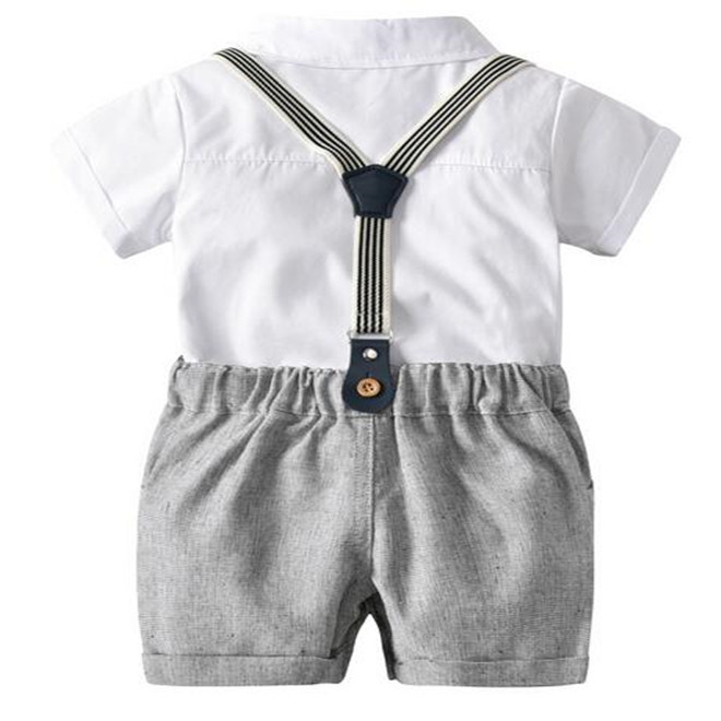 Clothing Set Toddler Infant boys Short Sleeve Top Rompers Suspender Pants Bow Tie Three-Piece Suit kids Baby Clothes