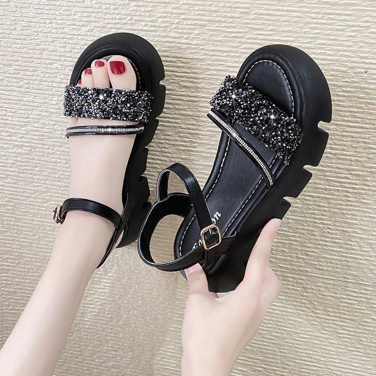 Summer New Platform Sandals Outdoor Height Fashion Leisure Diamond Sponge Cake Versatile Deodorant Personality Leisure Shopping Women's Shoes