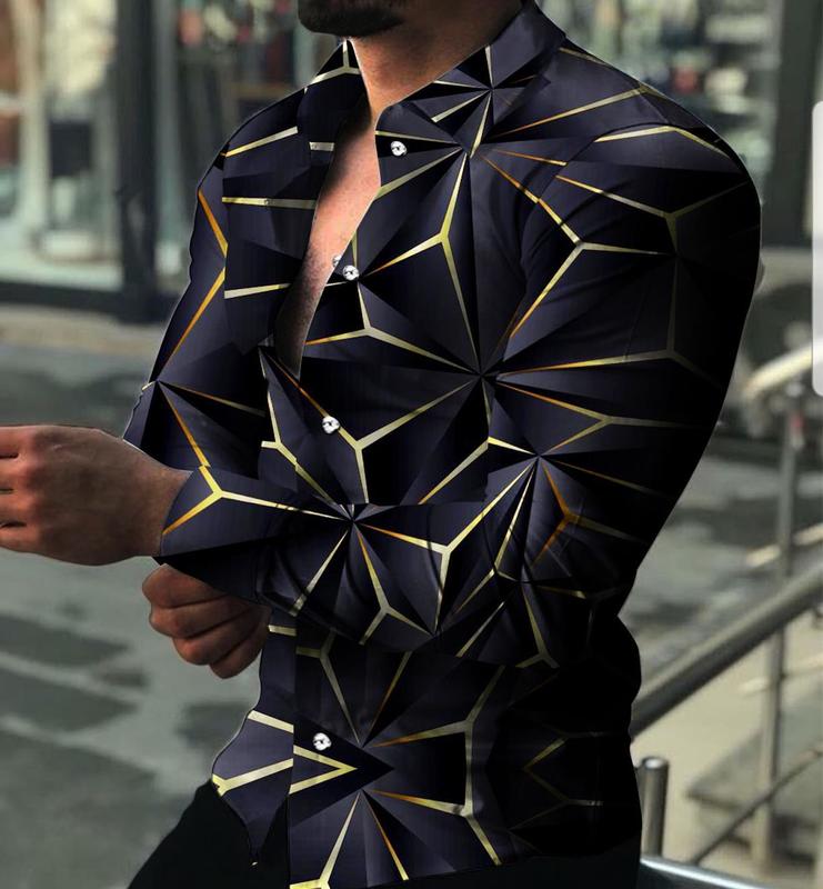 Spring Gradual Men Fashion Shirts Turn-down Collar Buttoned Shirt Casual Digital Printing Long Sleeve Tops S-5XL 220322