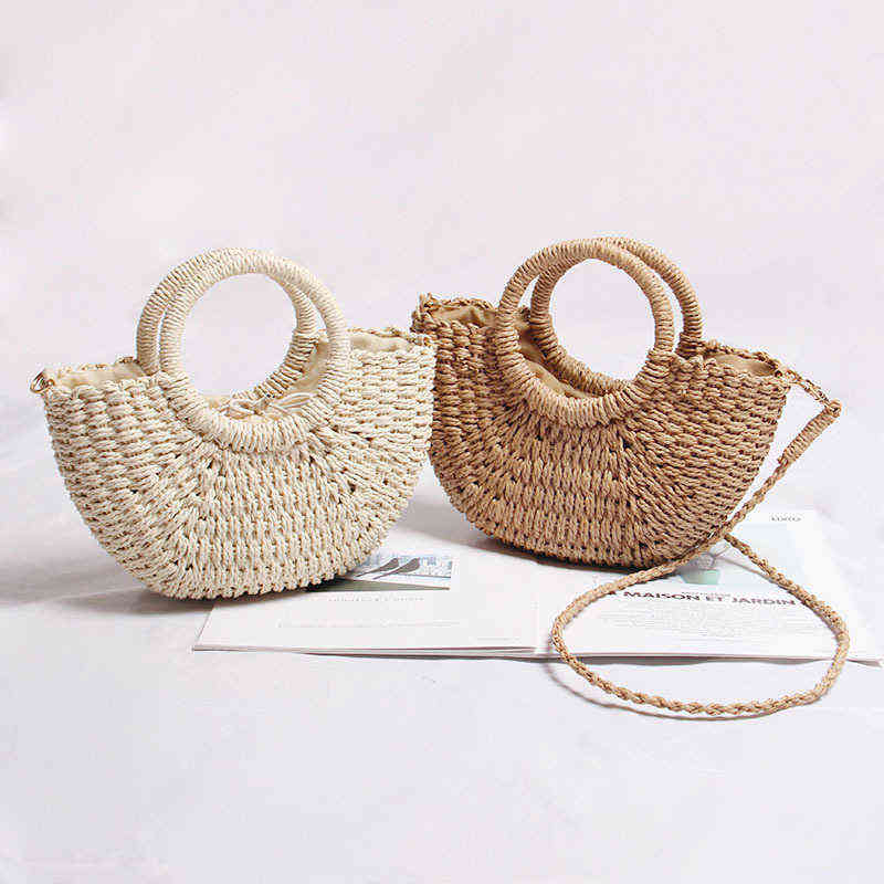 Evening Bags Candy Color Straw for Women Handbags Bohemian Wicker Woven Rattan Beach Bag Bali Travel Shoulder Crossbody Boho Purse 220507