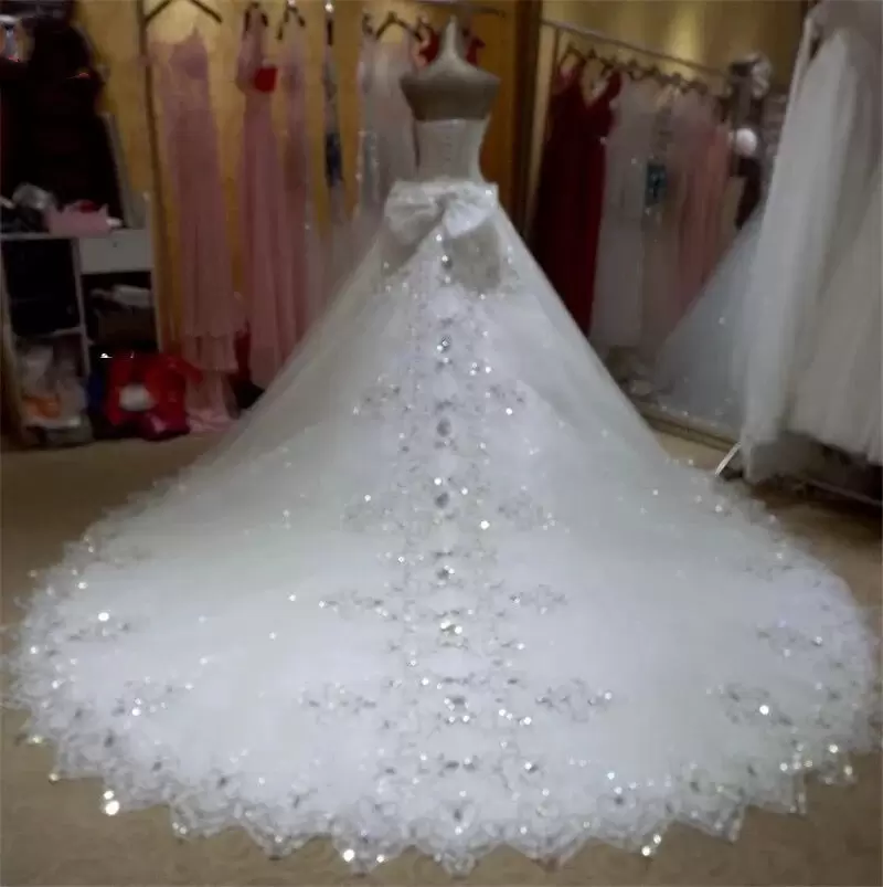 Wedding Beaded Dresses Crystals Bride Gown Sequins Lace Applique Chapel Train Plus Size Custom Made Sweetheart Necke Vestido De Novia