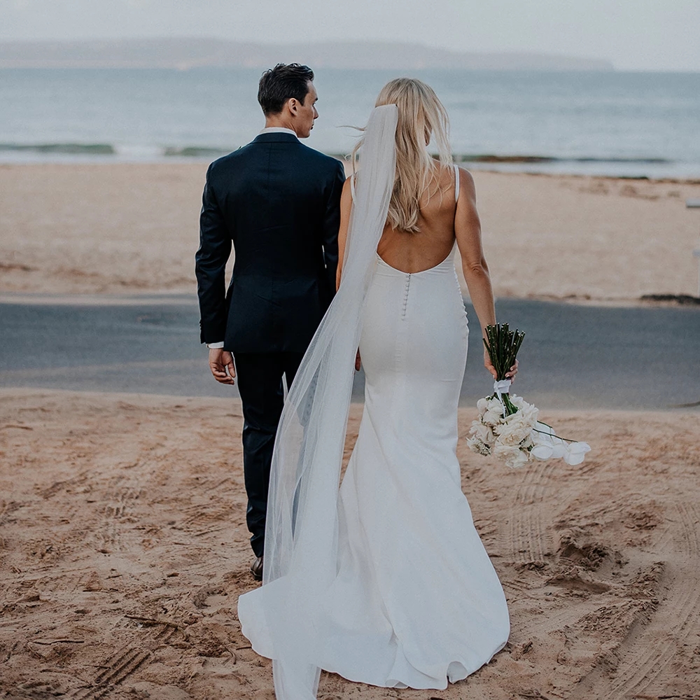 Stretch Crepe Simple Modest Wedding Dresses 2022 beach backless summer holiday bohemain bridal reception second gown