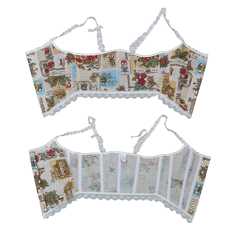 Women Bloom Garden Printed Lace Camis Bustier Crop Fashion Linen Tanks Vintage Plastic Boned Overbust Cropped Corset Tupe Tops Cyber Baby Tee Ropa Fai