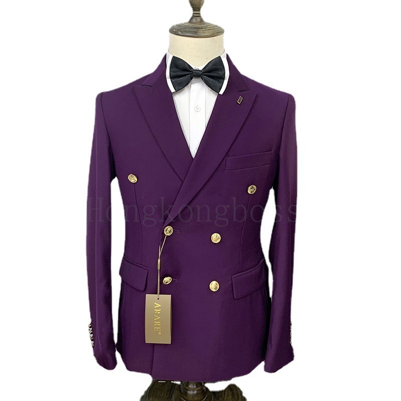 Men's Suits Blazers 2 Pcs Suit Set Blazers Jacket Pants / Fashion Men Casual Business Pure Color Double Breasted Groom Wedding Formal Dress Suit 