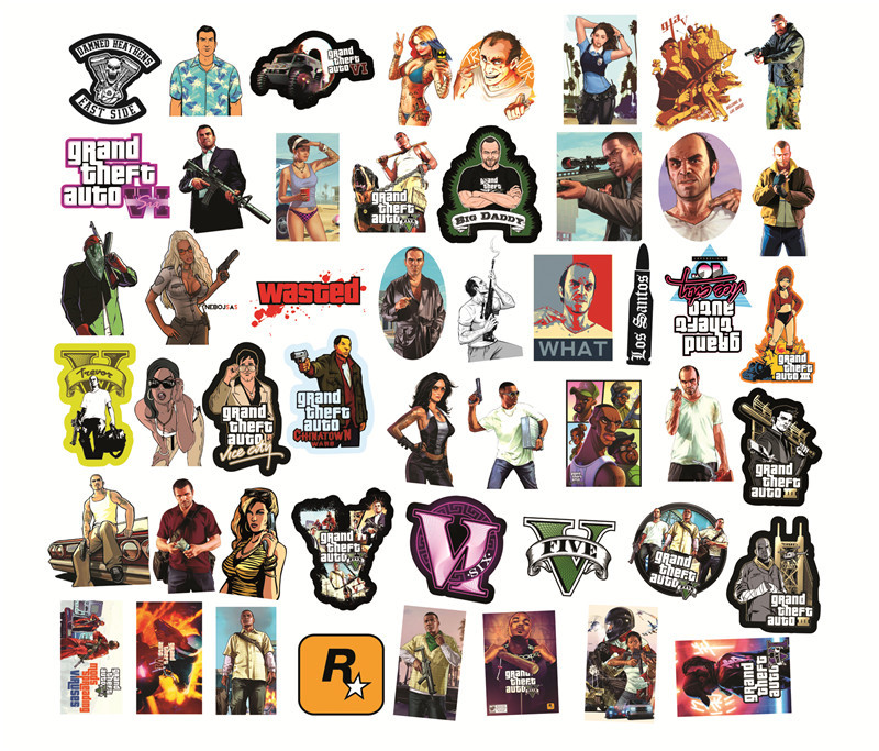 50Pcs Game Grand Theft Auto sticker GTA stickers Graffiti Kids Toy Skateboard car Motorcycle Bicycle Sticker Decals Wholesale