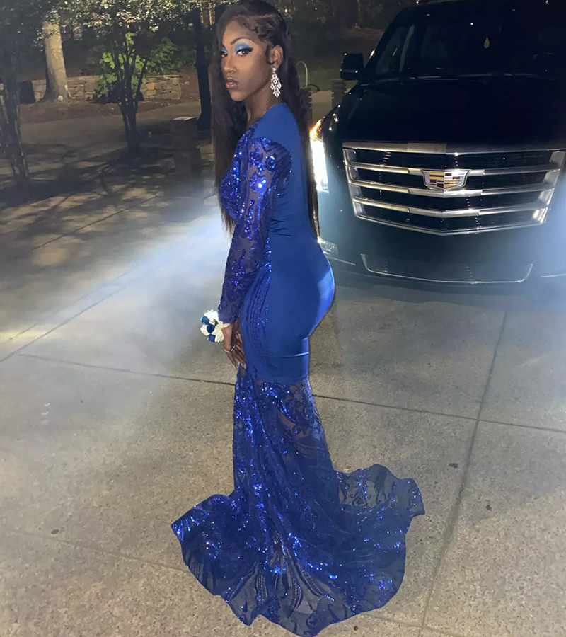 Plus Size Purple Sequin Evening Dress With Long Sleeve Large Mermaid Black Girls Prom Dresses For Women Night Formal Wear Party Women Special Robes De