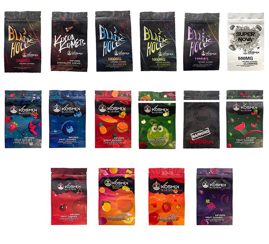1000MG Kosmik blasters sour fruit gummies packing bags 500mg 50 servings pack 50mg per 3.5oz resealable mylar Edibles Infused Gummy zipper package bag newest 2000MG
1000MG Kosmik blasters sour fruit gummies packing bags 500mg 50 servings pack 50mg per 3.5oz resealable mylar Edibles Infused Gummy zipper package bag newest 2000MG