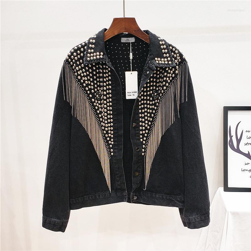 Women's Jackets 2022 Rivet Tassel Jean Jacket Women Black Blue Loose Denim Spring Autumn Casual Ladies Coats
Women's Jackets 2022 Rivet Tassel Jean Jacket Women Black Blue Loose Denim Spring Autumn Casual Ladies Coats