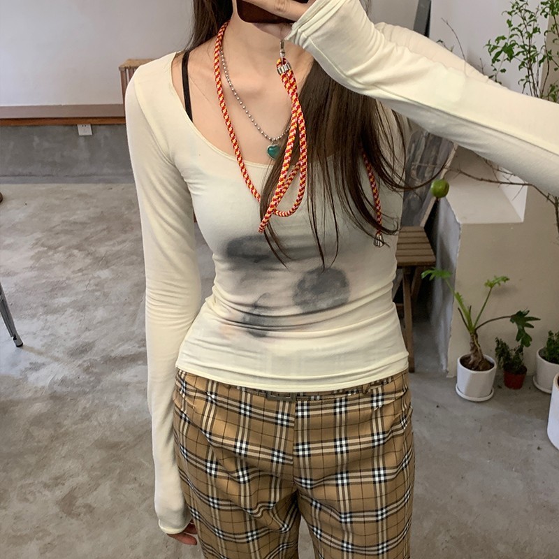 Tonngirls Sexy See Through Mesh Tops Thin Slim Semitransparent Top Tie Dye Grunge Aesthetic T-shirts Women Chic Clubwear Graphic 220321