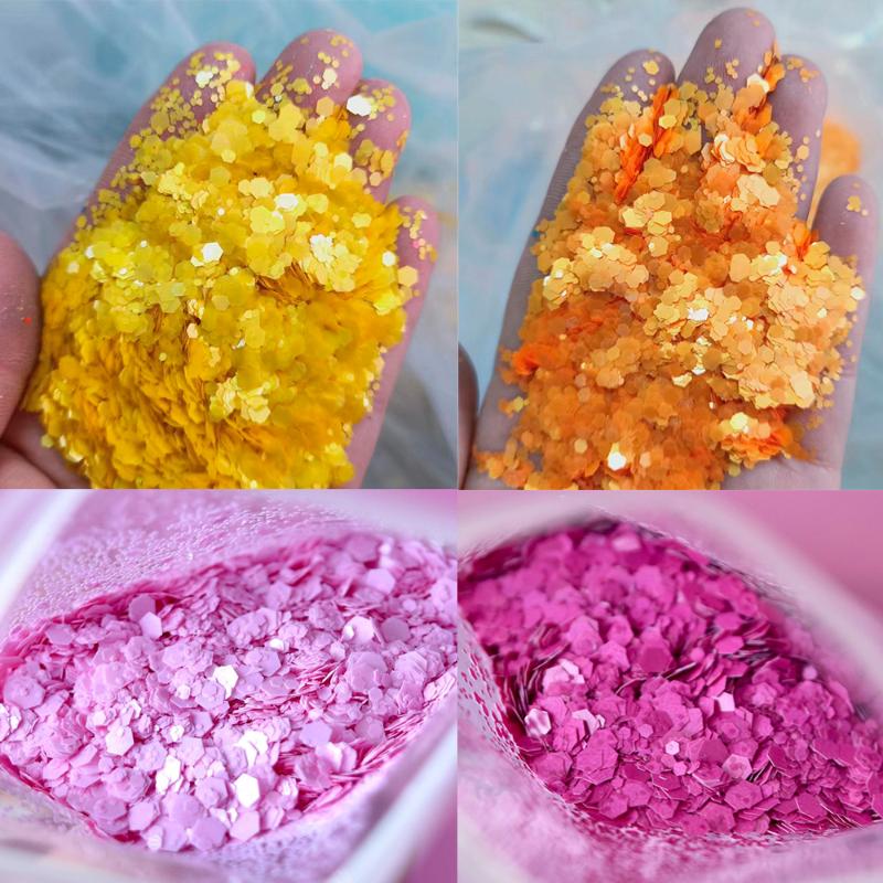 Nail Glitter 50g Hexagon Mixed Size Powder Shiny Pigment Dipping Dust Summer Color Pink Yellow Sequins Flakes Design Manicure DecoratNail 
Nail Glitter 50g Hexagon Mixed Size Powder Shiny Pigment Dipping Dust Summer Color Pink Yellow Sequins Flakes Design Manicure DecoratNail