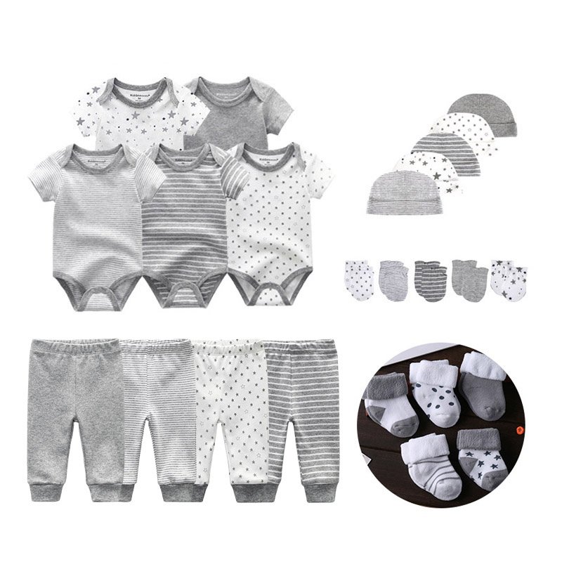 24Pieces born Baby Rompers+Pants+Mittens+Hats+Socks Set 100%cotton Print Unisex Baby Girl Boy Clothes Sets 220509