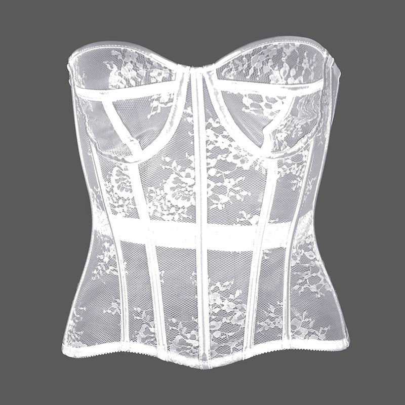 Women Sexy Lace Mesh White Bridal Corset 2022 Spring New Ultra Lightweight Lingerie Casual Vintage Overbust Bustier Slim Body Belts See Through Corset