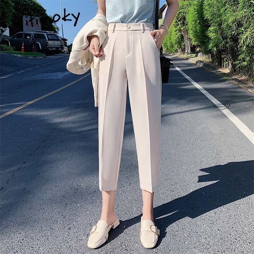 Suit Pants Woman High Waist Office Lady Solid Harem Women Trousers Black Beige Korean Clothing 220325