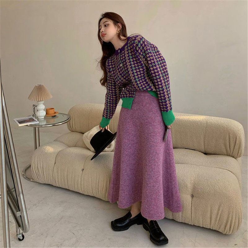 Sweet Pink Vintage Japanese Skirt Women Knit High Waist A Line Soft Casual Elegant Skirts sweater Autumn Winter Fashion Saia 220317