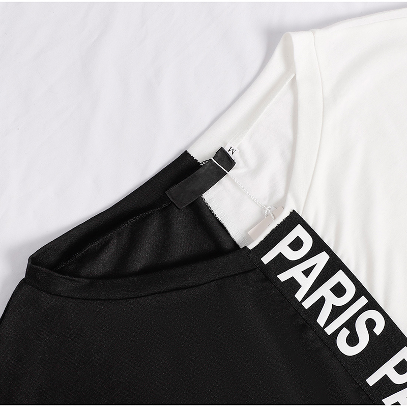 Off Shoulder Tracksuit Women Two Piece Set Summer Clothes Letter Print Colorblock Tshirt Top and Pants Suit Women's Sets Outfits 220509