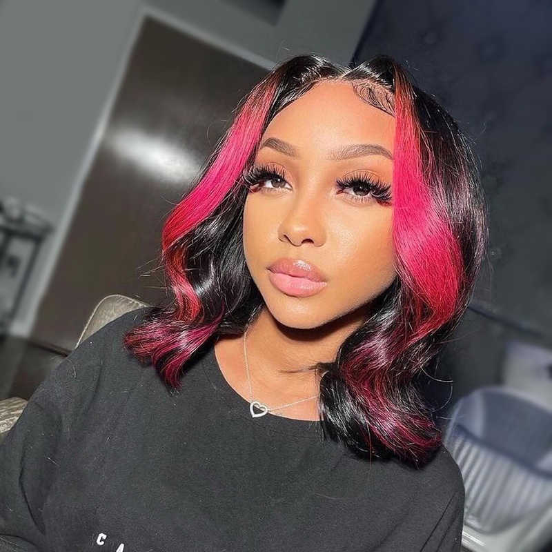 Highlight Pink Body Wave Wig Pre Plucked 13X4 Synthetic Lace Front Ombre Color Transparent Cosplay Wigs For Black Women