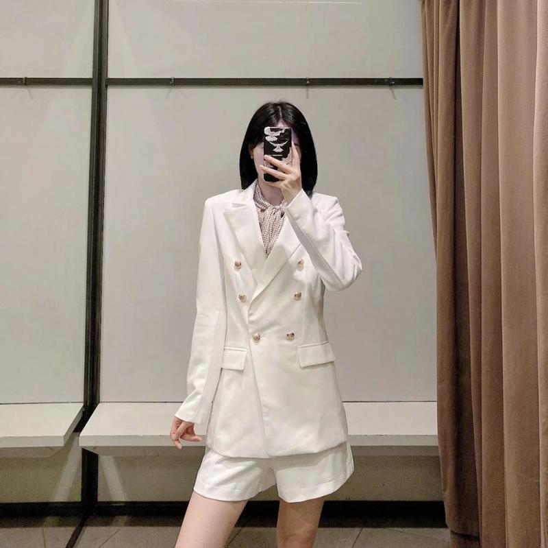 XNWMNZ Women white blazer for women blazer double breasted jackets ladies formal suit jackets back vent hem 220402