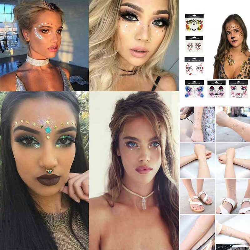NXY Temporary Tattoo New Gold Face Waterproof Blocked Freckles Makeup Stickers Eye Wholesale 0330
