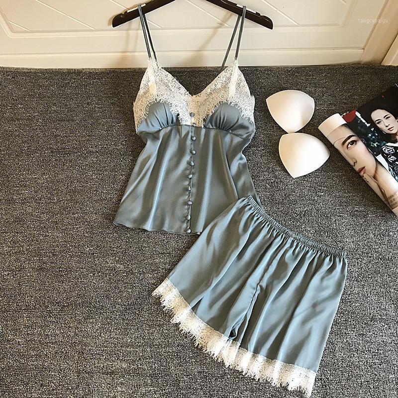 Men's Sleepwear Pyjamas Women Summer Shorts Sexy Nightwear Two-piece Satin Pajamas Set Suit Artificial Silk Home Lace Chest Pad, Wine red
Men's Sleepwear Pyjamas Women Summer Shorts Sexy Nightwear Two-piece Satin Pajamas Set Suit Artificial Silk Home Lace Chest Pad, Wine red