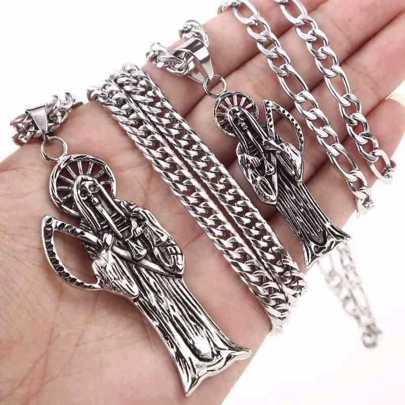 316L Stainless Steel Holy Saint Death Santa Muerte Pendant With 9MM Chain Men039s Necklace Gold Tone DIY Jewelry Making Gifts20