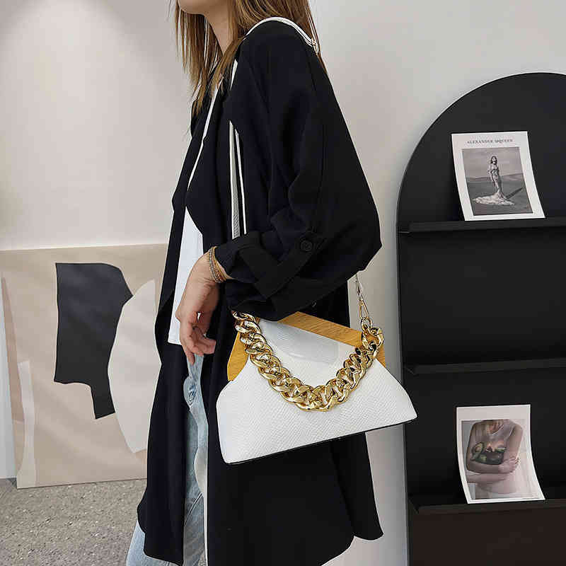2022 trendy new simple shell Single Shoulder Messenger Bag popular fashion clip buckle women's bag, Serpentine silver
2022 trendy new simple shell Single Shoulder Messenger Bag popular fashion clip buckle women's bag, Serpentine silver