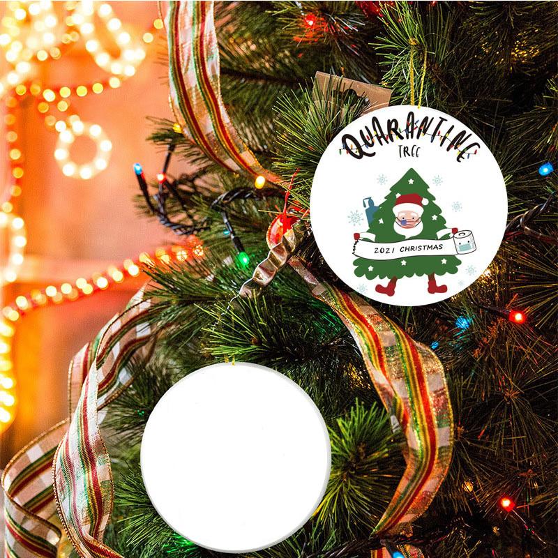 Wholesale Christmas Decorations 3 Inch Round Circle Custom Sublimation Blank Ceramic Ornaments Flat Tree Decor With Ropechristmas