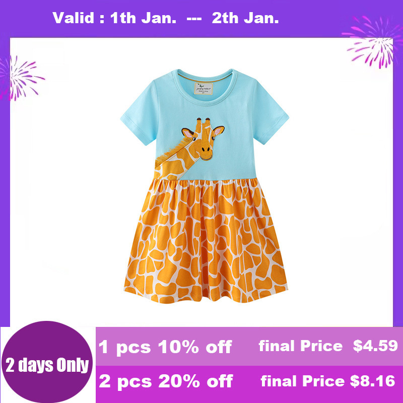 Jumping Meters Princess Baby Dresses With Giraffe Applique Cute Summer Girls Party Dress Fashion Children's Clothes Selling 220426