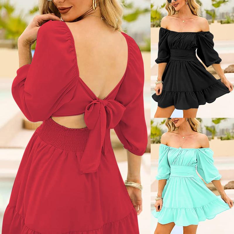 Party Dresses Bandage Backless Summer Off Shoulder Women A-Line Mini Dress Half Sleeve Holiday Sundresses WomenParty, Black
Party Dresses Bandage Backless Summer Off Shoulder Women A-Line Mini Dress Half Sleeve Holiday Sundresses WomenParty, Black
