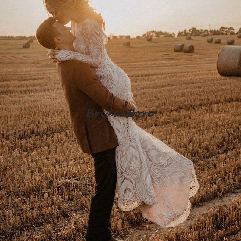 Romantic Lace Boho Wedding Dress 2022 Elegant Plus Size Long Sleeve Mermaid Bohemian Bridal Dress Civil Country Bride Party Gown Vintage Robe De Soiré
