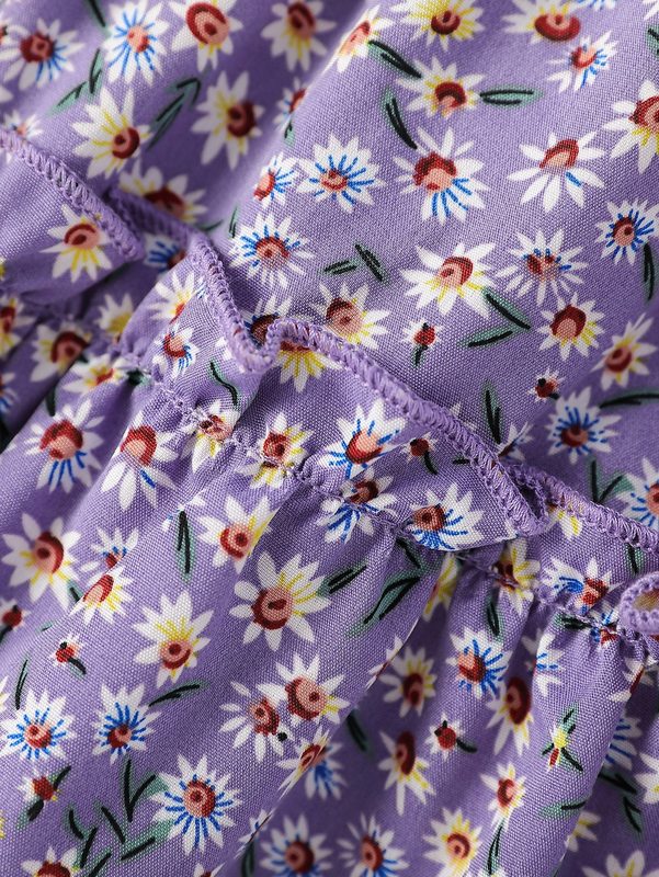 Toddler Girls Ditsy Floral Puff Sleeve Shirred Top & Ruffle Hem Belted Skirt SHE