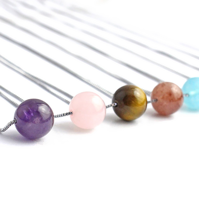 Natural Stone Pendant necklaces10mm Strawberry Quartz Tiger Eye Amethysts Energy Healing Necklaces Women Jewelry