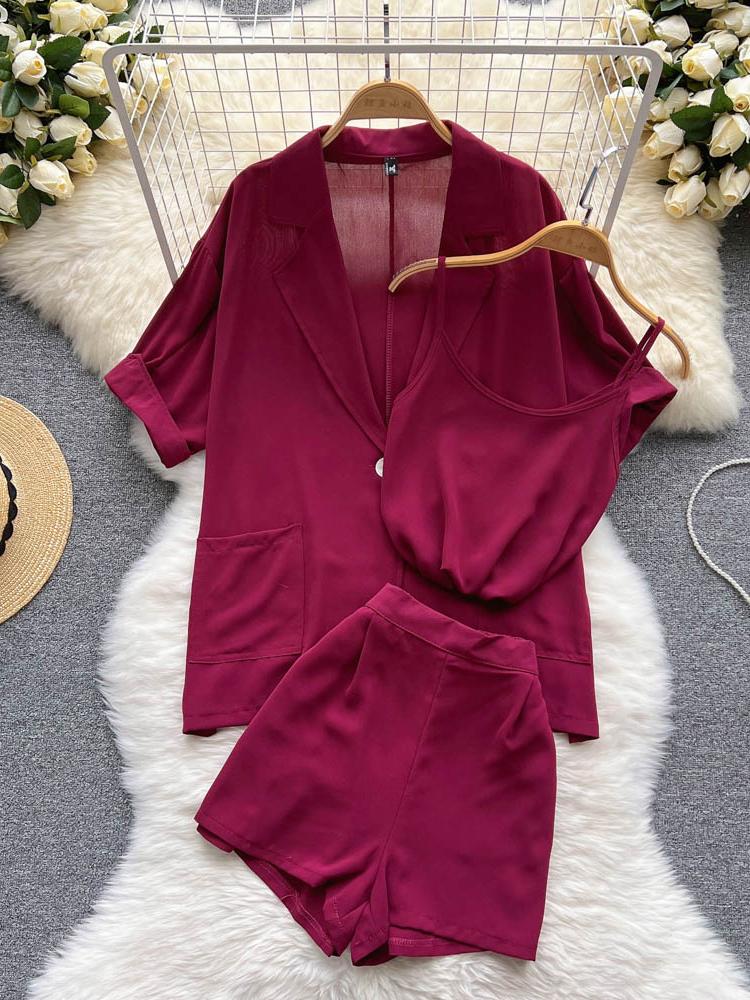 Women's Tracksuits Autumn Casual Women 3 Pieces Set Elegant Half Sleeve Single Button Loose Blouse Camis Shorts 3Pcs Suits Female FashionWom, Beige
Women's Tracksuits Autumn Casual Women 3 Pieces Set Elegant Half Sleeve Single Button Loose Blouse Camis Shorts 3Pcs Suits Female FashionWom, Beige