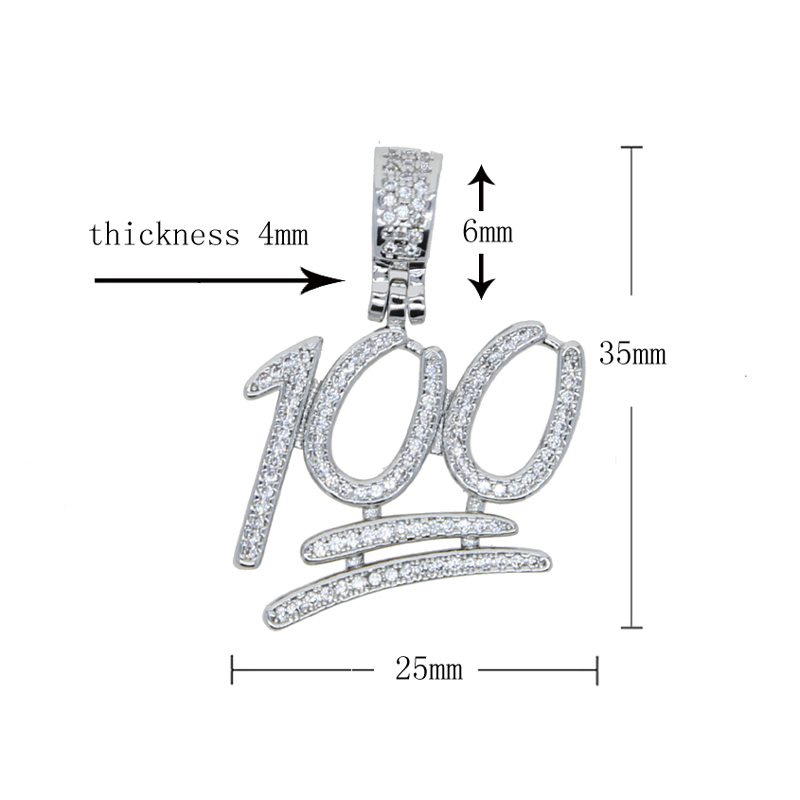 Iced out number 100 pendant with cubic zircon paved hip hop pendants fit tennis chain cuban chains for women men punk styles jewelry wholesale dh57271