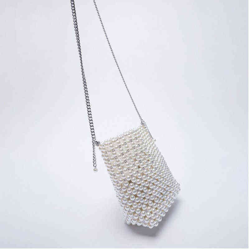 Evening Bags New Pearl Beaded White Fairy Portable Messenger Chain Female Purses and Handbags Cross Body Woman 220513