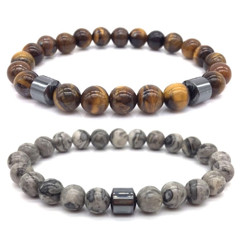 Tiger Eye Obsidian Hematite Bead Strands Bracelets Handmade Beaded Jewelry for Men Women Gift