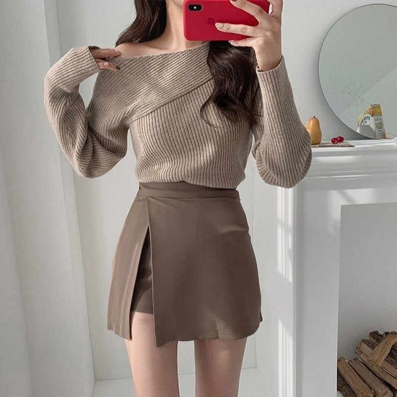 Mini Skirts Women Irregular Solid Sideslit Stretchy Korean Style Trendy Chic OL High Waist Female Bottom Spring Autumn 220701