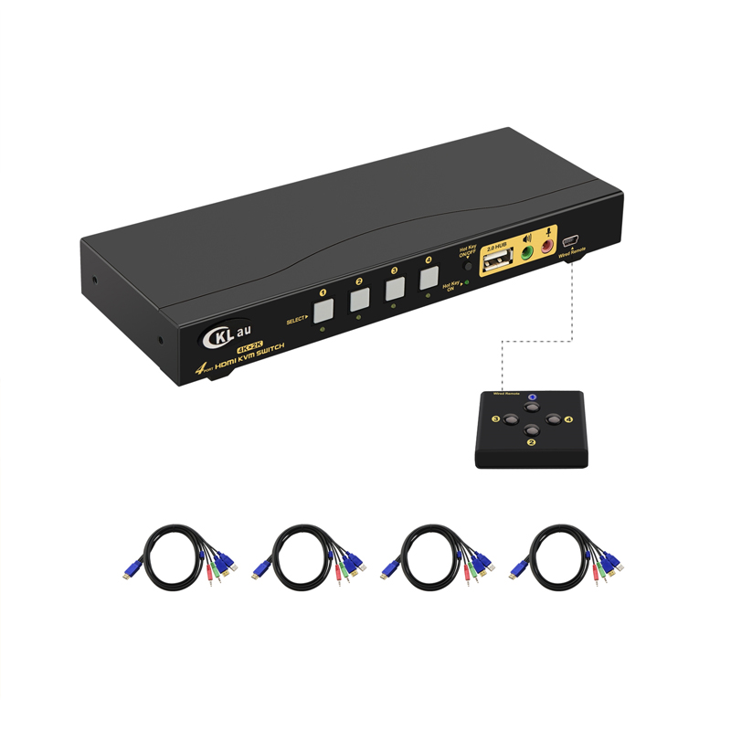CKLau KVM Switch HDMI 4 port with USB Hub, Audio and Cables