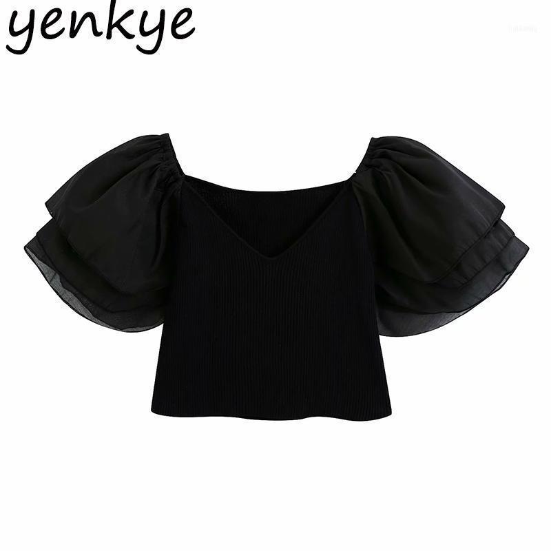 Transparent Organza Sleeve Knit Top Women V Neck Short Crop Fashion Lady Vintage Solid Blouse Summer Sexy Tops Women' Blouses & Shirts, As the picture
Transparent Organza Sleeve Knit Top Women V Neck Short Crop Fashion Lady Vintage Solid Blouse Summer Sexy Tops Women' Blouses & Shirts, As the picture