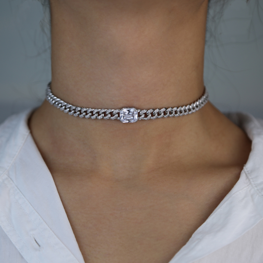 Valentine's Gift Heart cz Miami cuban link chain choker necklace white pink girlfriend lover gift iced out jewelry