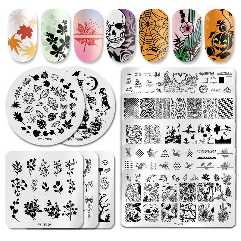 Nail Art Stamping Templates Plates Set Flower Butterfly Geometric Scheme Design Nails Image Stamp Stainless Steel Plates Manicure Tools