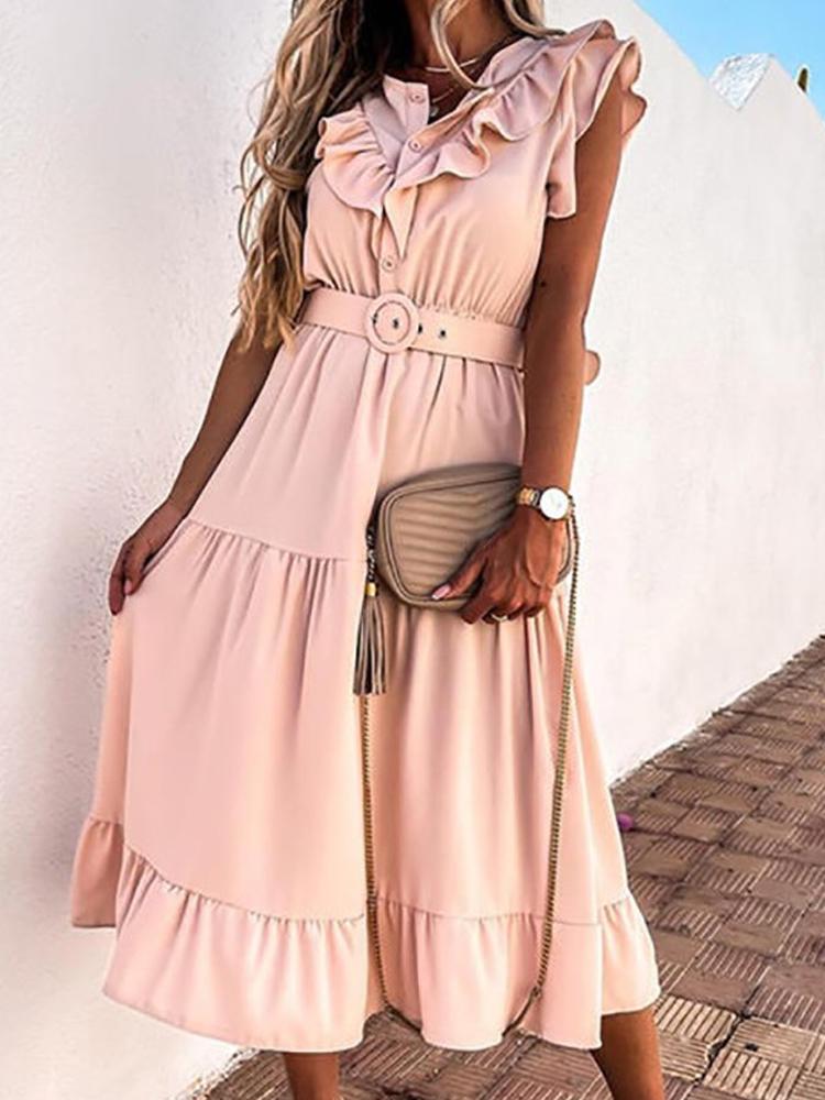 Casual Dresses Elegant Ruffle Button Long Dress Office Commuter Fashion Sleeveless Tie-up Belt Party 2022 Women Solid Beach DressCasual, 01 pink
Casual Dresses Elegant Ruffle Button Long Dress Office Commuter Fashion Sleeveless Tie-up Belt Party 2022 Women Solid Beach DressCasual, 01 pink
