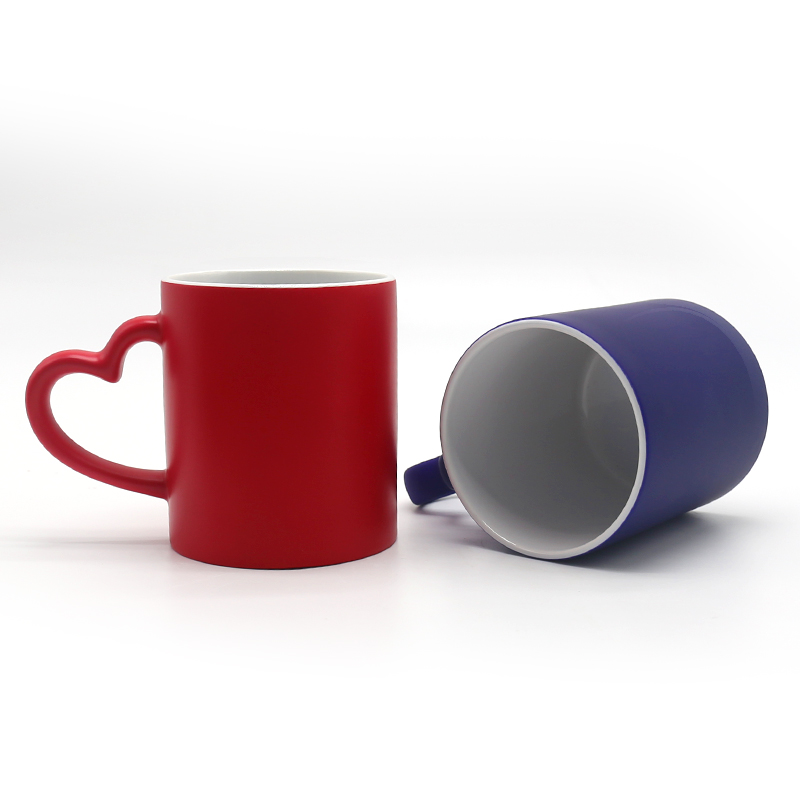 Color Changing Blank Coffee Mugs 11 Oz Ceramic Sublimation Mug Blanks with heart handel for DIY MATTE