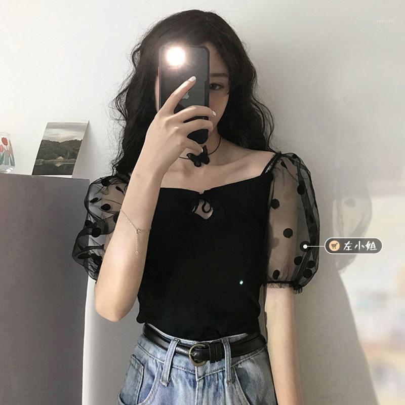 Polka Dot Mesh Patchwork Puff Short Sleeve Knitted Ladies Tops Summer Korean Black Tees Slim T Shirts Women Clothes Hollow Out Women's T-Shi
Polka Dot Mesh Patchwork Puff Short Sleeve Knitted Ladies Tops Summer Korean Black Tees Slim T Shirts Women Clothes Hollow Out Women's T-Shi